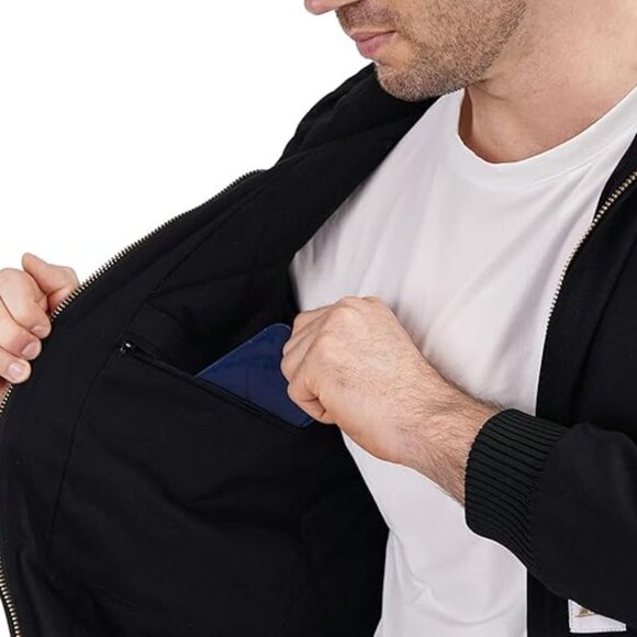 Men's L Heavy Duty Black Loose Fit Quilted Lined Workwear Waterproof Hooded NWT - Picture 7 of 7